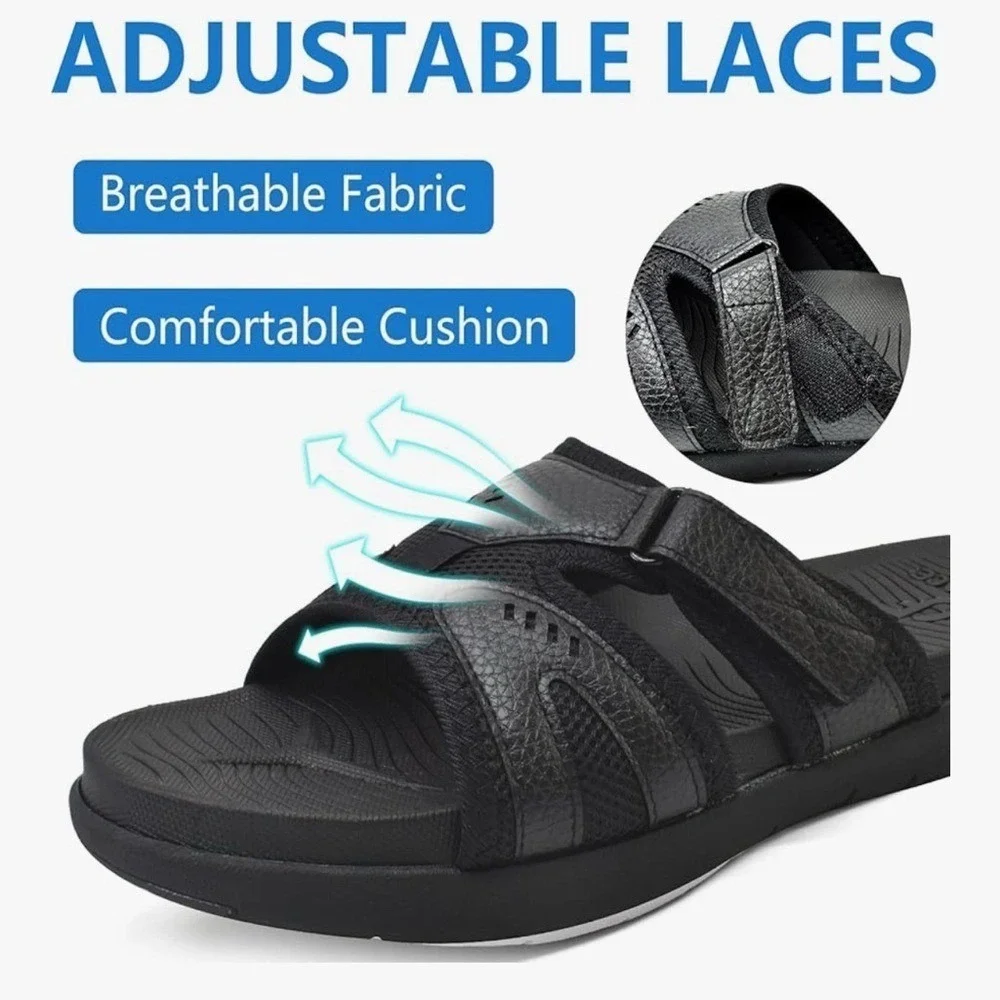 Coface Mens Arch Support Slide Sandals Black Adjustable Athletic Comfort Slides9